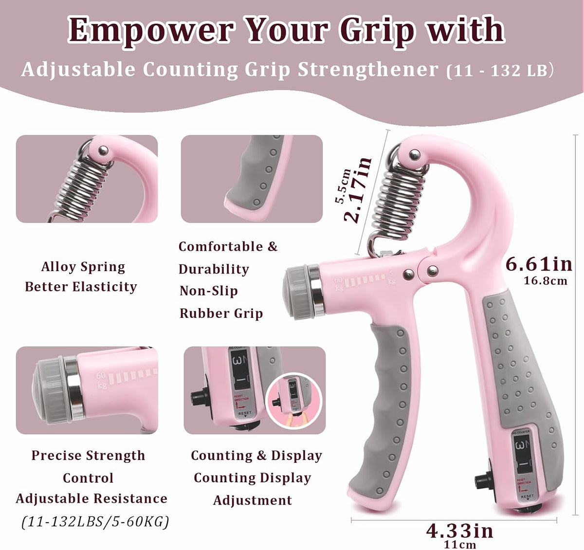 CYFIE Grip Strength Trainer Kit Adjustable 10-132Lbs Hand Exerciser Counter