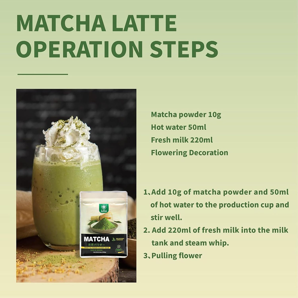 TIAN HU SHAN Matcha Powder 3.5oz/100g Culinary Macha for Latte Baking