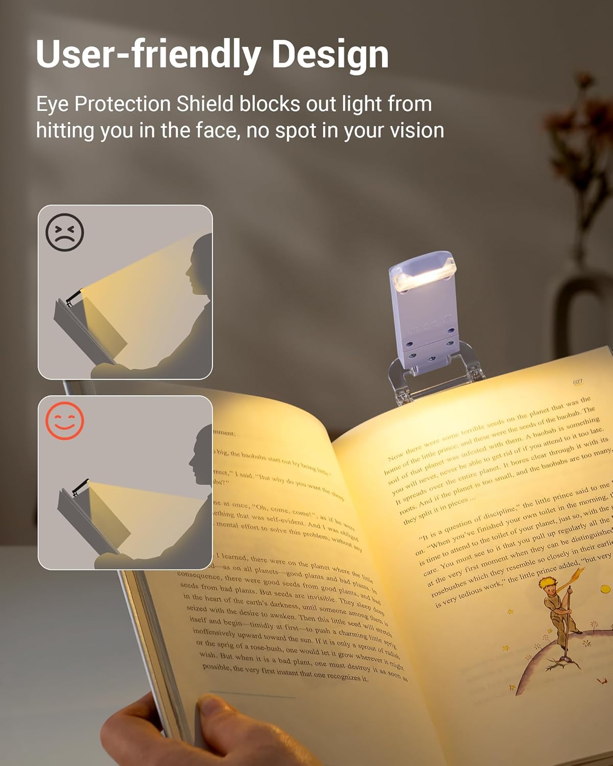 DEWENWILS Book Reading Light, USB Rechargeable Booklight for Reading at Night, LED Clip On Book Lights for Kids, Bookworms, Blue Light Blocking, Amber + Warm White (Green)