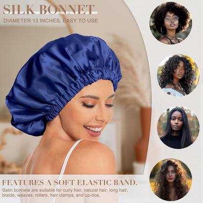 Satin Bonnet Silk Bonnet Hair Bonnet for Sleeping-Slouchy Beanie Hat Satin Sleep Cap for Women's Natural & Curly Hair(Blue Zircon)