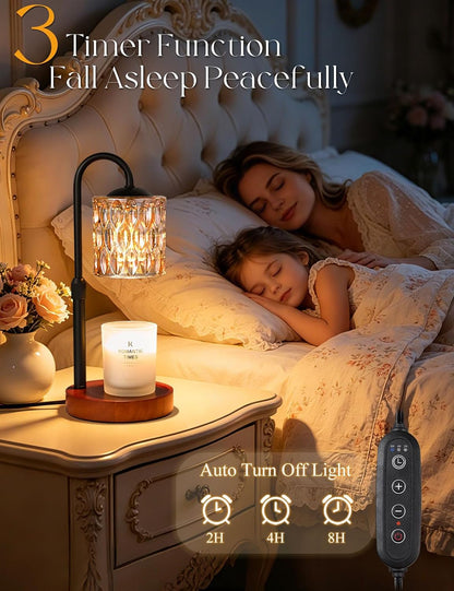 Briever Dimmable Candle Warmer Lamp with Timer, Height Adjustable Electric Candle Wax Warmer, Christmas Birthday Gifts for Women Mom, House Warming Gifts New Home Room Decor, Walnut Solid Wood Base