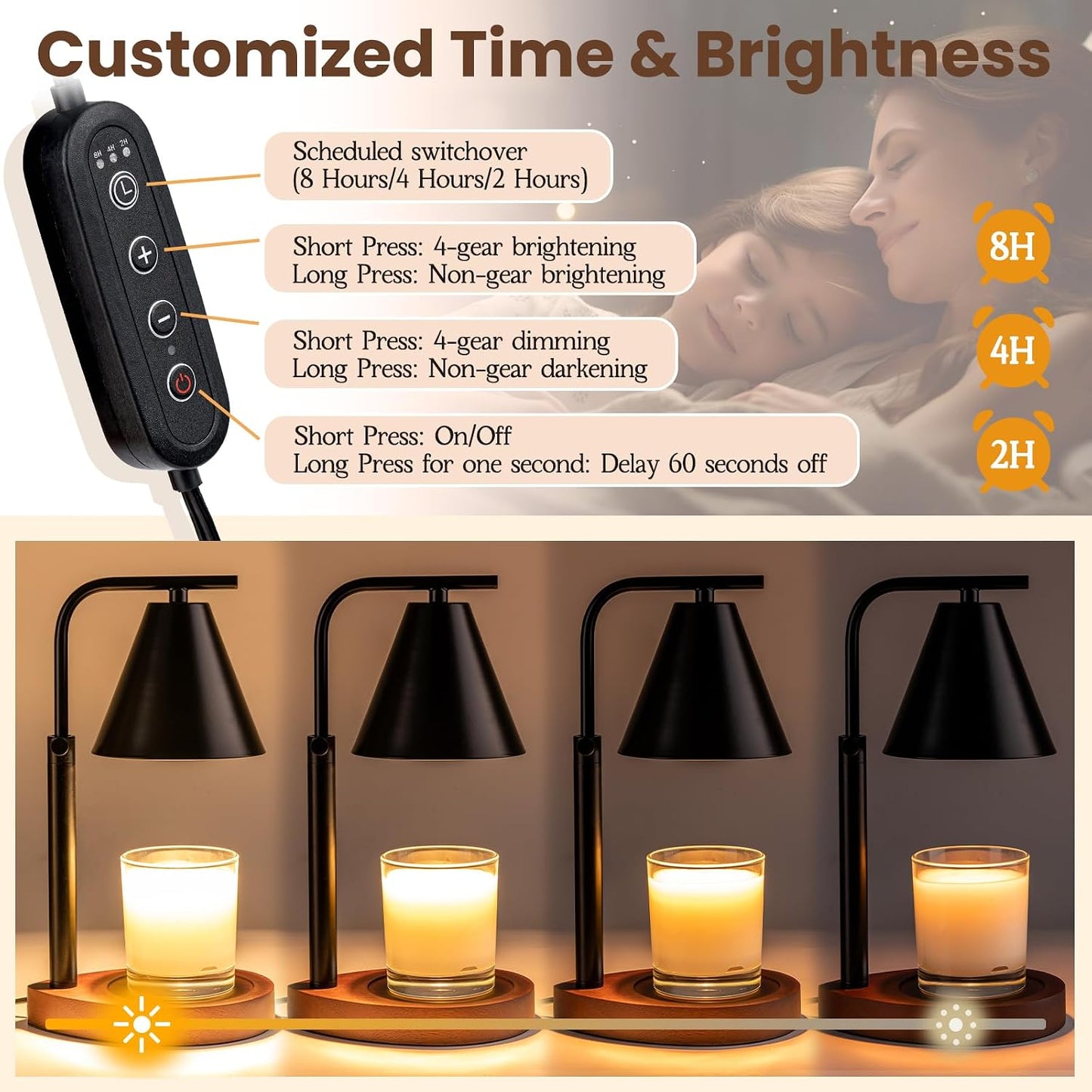 Marycele Candle Warmer Lamp with Timer & Dimmer - Mothers Day Gifts for Women Mom Her, Aesthetic Office Home Decor, Adjustable Height Wax Melter for Candle Jar & 3-Wick Candles (2 Bulbs Included)