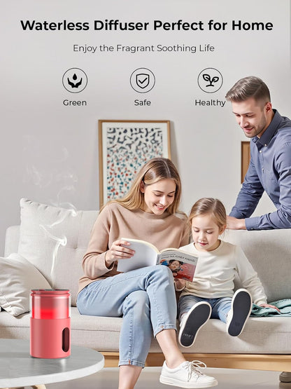 Waterless Essential Oil Diffuser: 𝟗 𝐂𝐨𝐥𝐨𝐫𝐬 𝐋𝐄𝐃 Scent Diffuser for Home&Car&Office - Portable Diffuser with 48H Battery, 4 Timers & 3 Mist Levels, Carbon Black