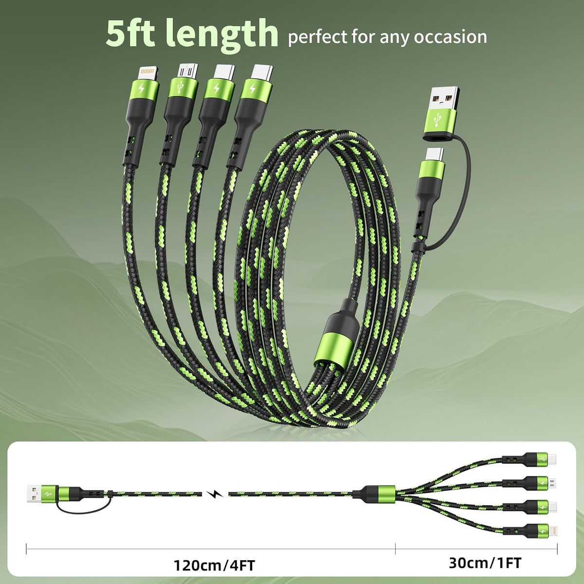 4 in 1 Multi Charging Cable, 5FT Charging Cords for Multiple Devices