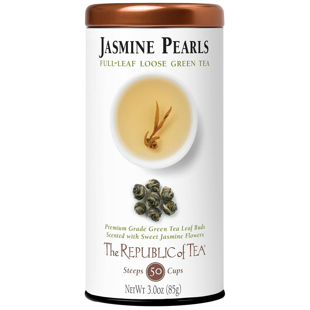 The Republic of Tea Jasmine Pearls Full-Leaf Loose Green Tea, 3.0 oz | Steeps 50 Cups | Caffeinated