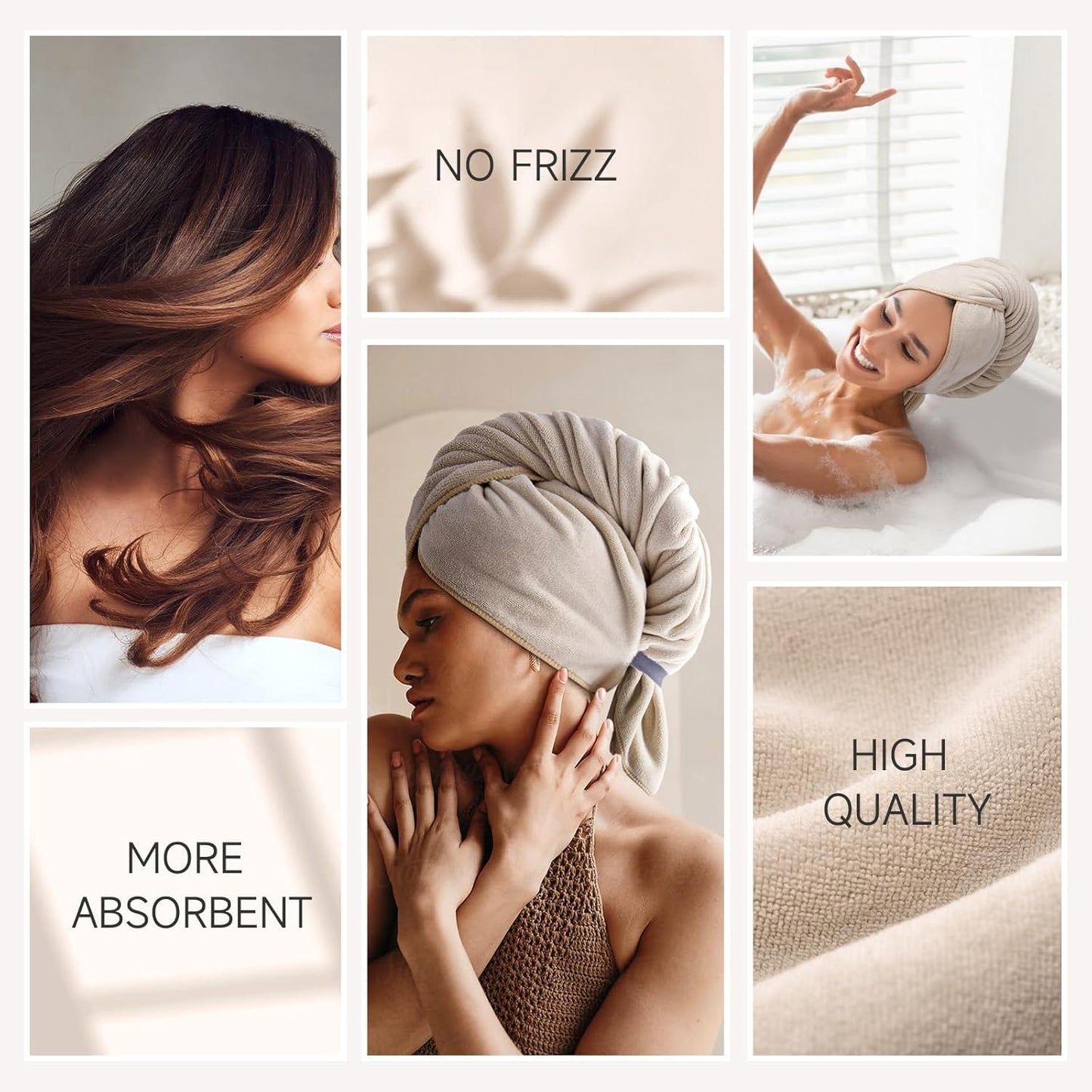 Umisleep 100% Microfiber Hair Towel, 41" x 22" Super Absorbent Towel Wrap with Elastic Loop, Large Curly Hair Towel for Women Long, Thick Hair, Camel