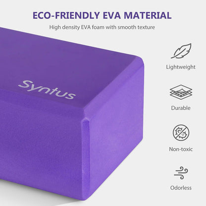 Syntus Yoga Block and Yoga Strap Set, Soft Non-Slip Yoga Blocks 9×6×4 inches, 8FT Metal D-Ring Strap for Yoga, General Fitness, Pilates, Stretching and Toning