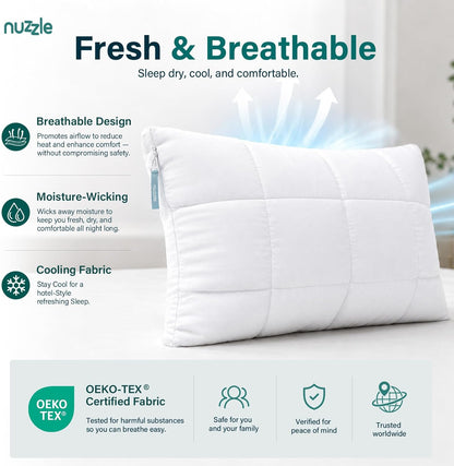 Nuzzle Cooling Adjustable Pillow for Side Sleepers,Queen Size Bed Pillow 4 Pack – Hotel Luxury Neck Support, Height Adjust Soft Sleeping Pillow for Back, Stomach or Side Sleepers-Home Gift