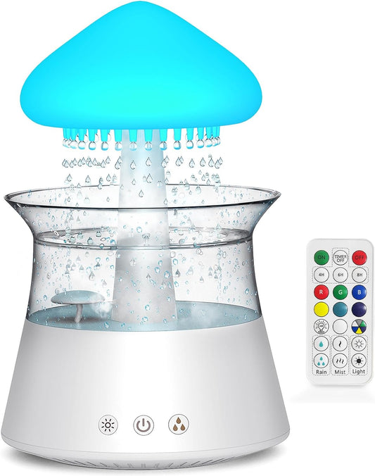 Diffuserlove Cloud Humidifier Rain Water Drip Diffuser Humidifier with Remote Waterfall Lamp Mushroom Humidifier Rain Sounds White Noise Humidifier Air Humidifiers for Bedroom Desk