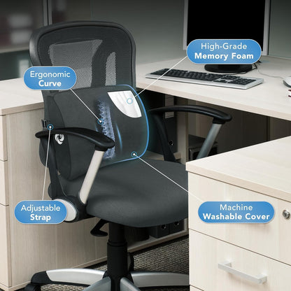Samsonite Lumbar Support Pillow for Office Chair, Lower Back Support for Car, Back Pillow Desk Chair Cushion with Memory Foam, Improved Posture Backrest