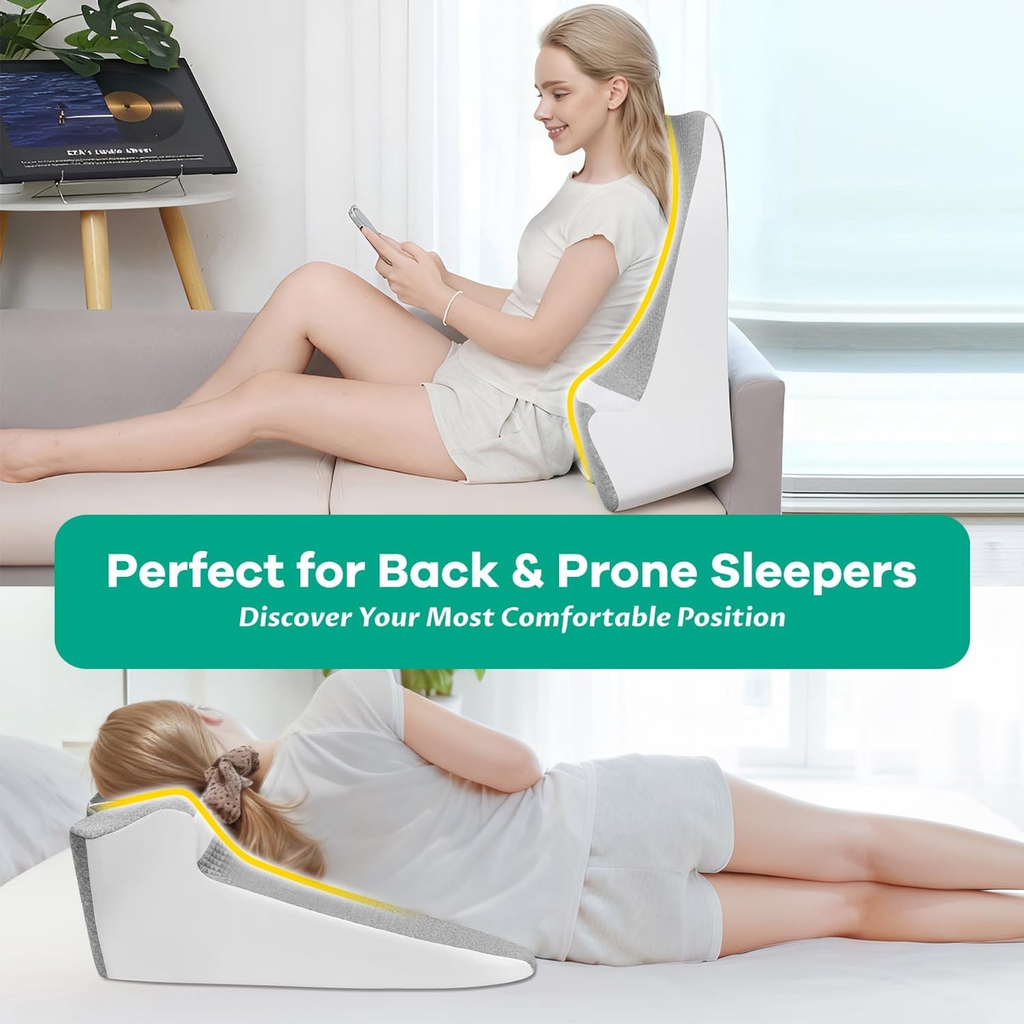 Ergonomic Wedge Pillow for Sleep Apnea Memory Foam Reading Pillow for Back, Neck & Head Comfortable Support-Grey(Extra Large)
