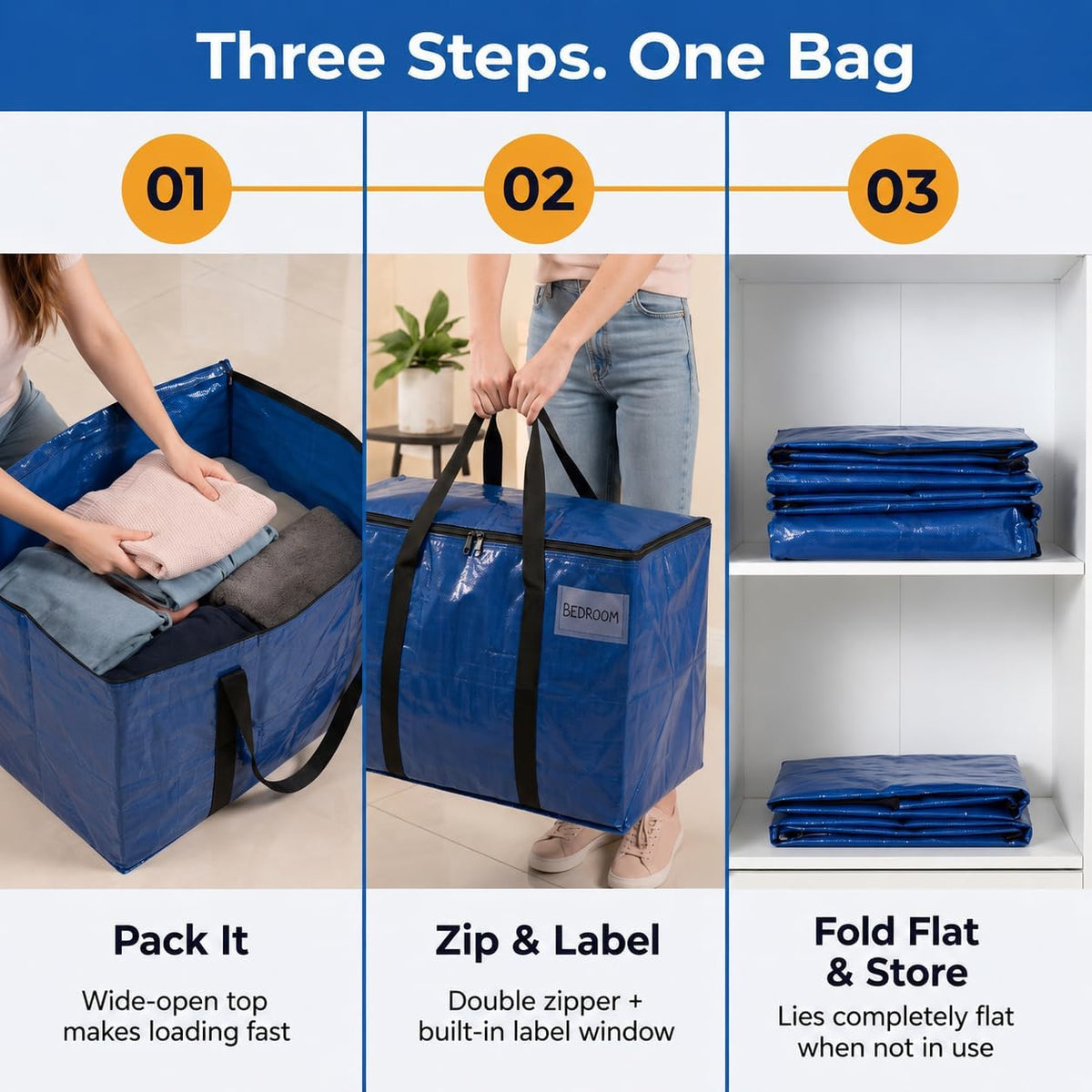 ClearSpace Heavy Duty Moving Bags - Water Resistant Storage Bags with Backpack Straps, Zippers and Handles - Large Moving Boxes for College Dorm, Travel, Closet Organization -, Clear