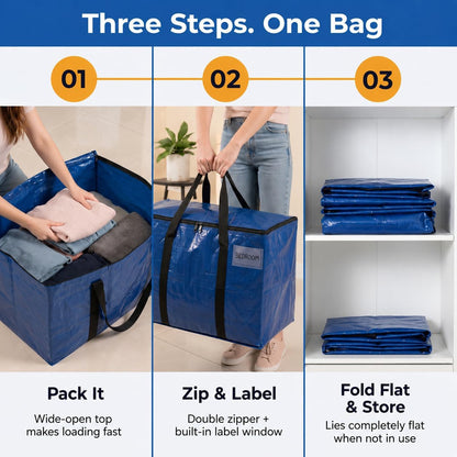 ClearSpace Heavy Duty Moving Bags - Water Resistant Storage Bags with Backpack Straps, Zippers and Handles - Large Moving Boxes for College Dorm, Travel, Closet Organization -, Clear