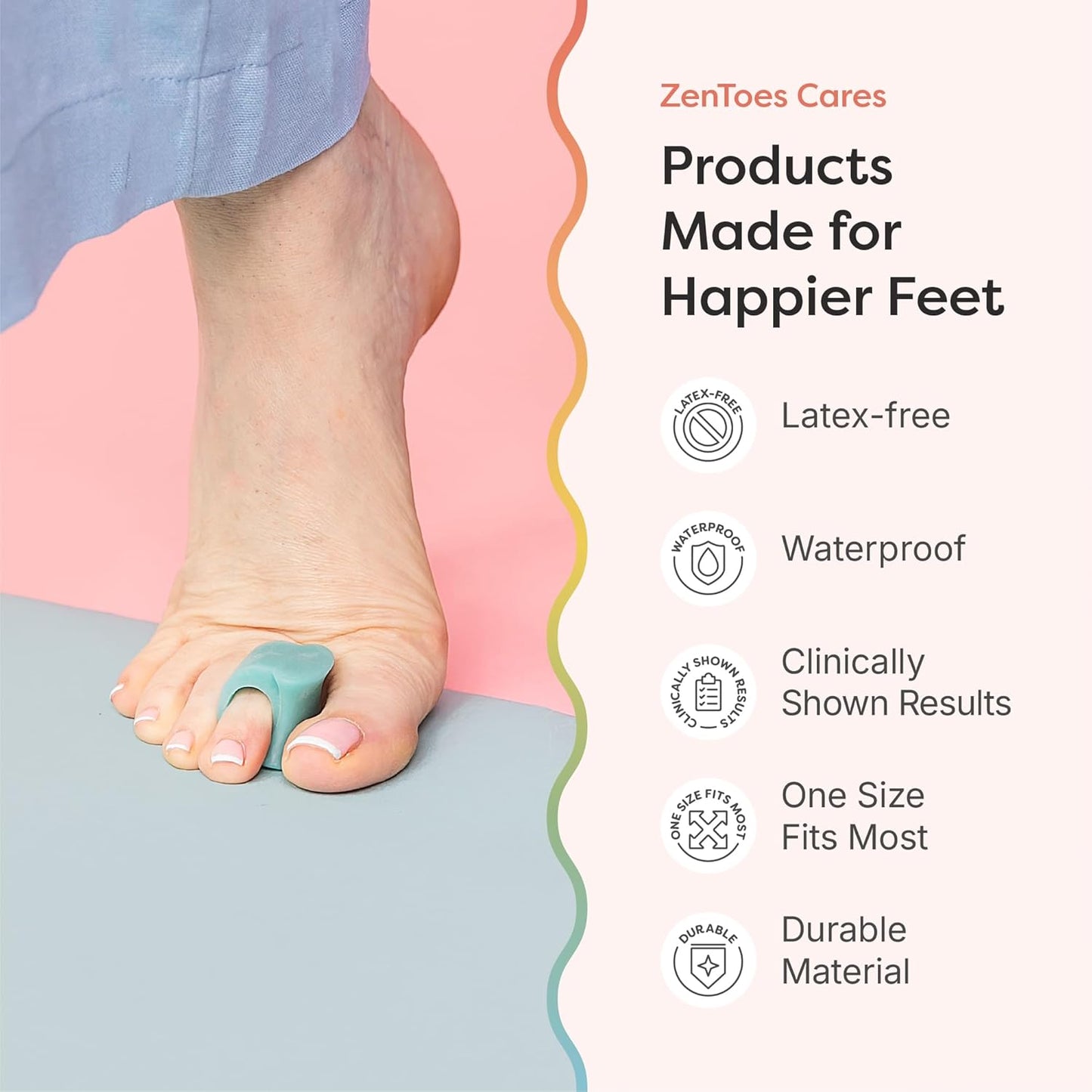 ZenToes Gel Toe Separators for Overlapping Toes, Bunions, Big Toe Alignment, Corrector and Spacer - 4 Pack (White)