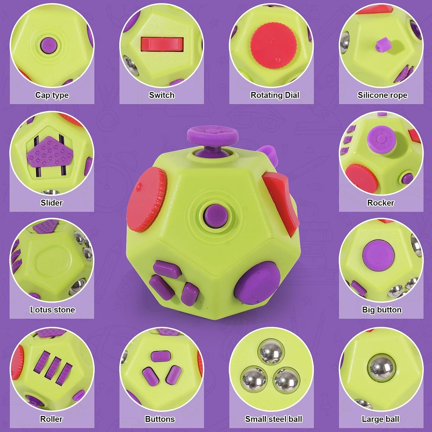 UOOEFUN Small Fidget Toys,12 Sided Fidget Toys,Mini Cube Toys Relief Stress,Autism and Anxiety Depression Anti for Kids Adults Improve Focus (Grey)