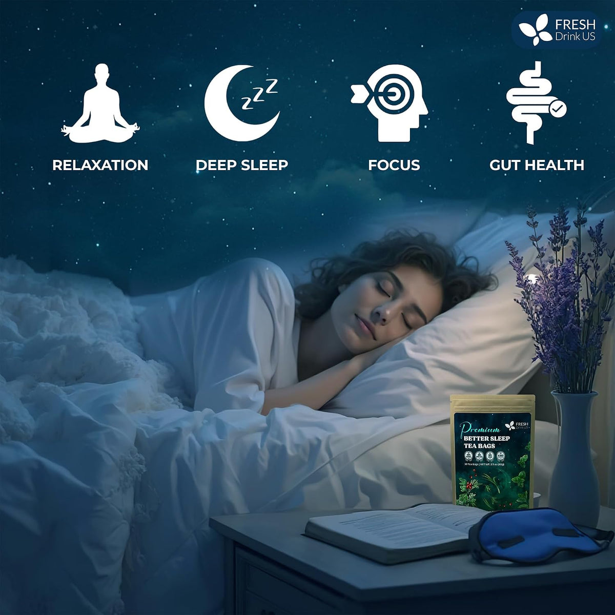 FreshDrinkUS, Premium 55 Tea Bags Better Sleep Herbal Tea | Caffeine-Free Loose Leaf Blend with Spearmint Leaves, Lemongrass Leaves, and Hawthorn Berry – Naturally Refreshing and Aromatic.
