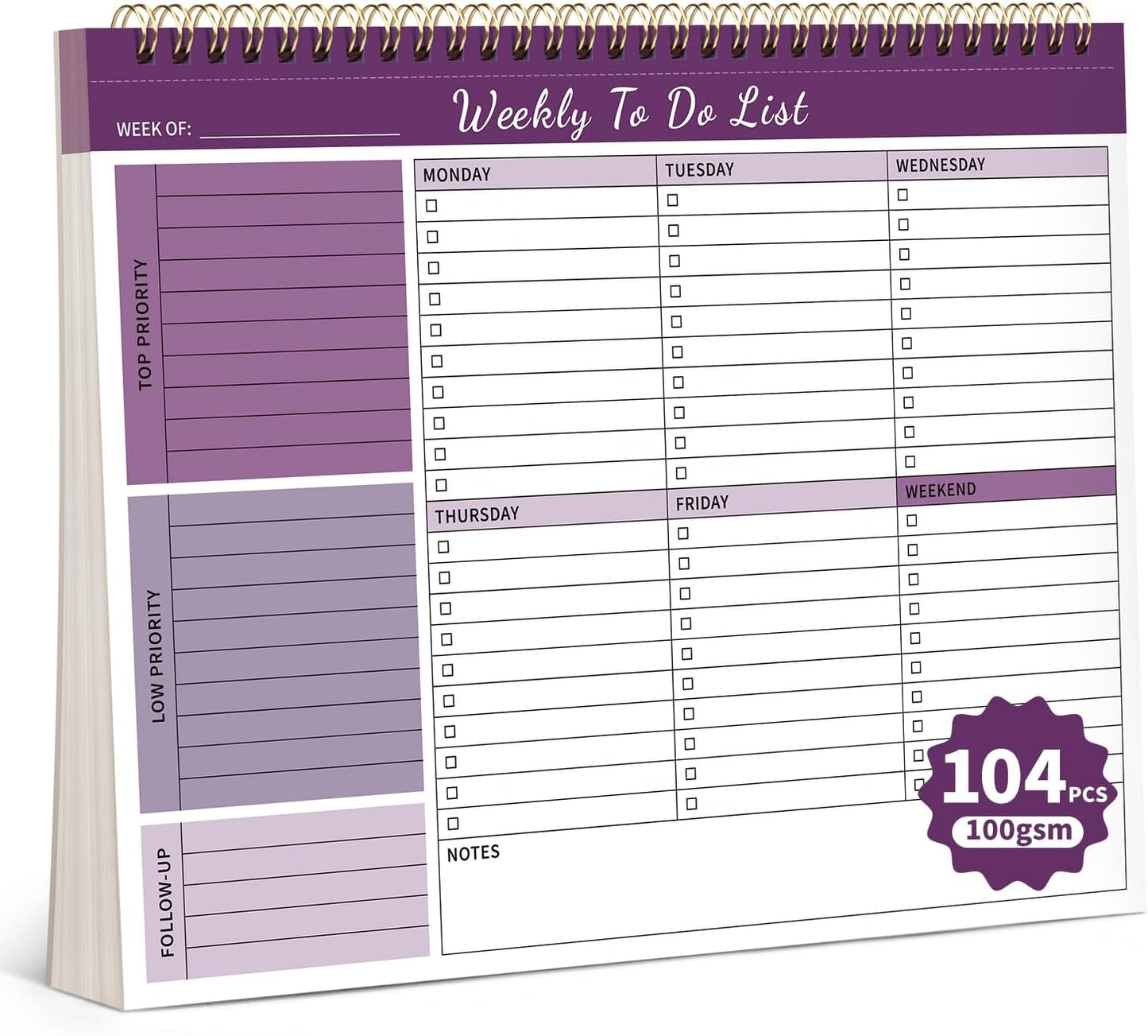 104 Pgs To Do List Notepad, 52 Undated Sheets Duplex-printed