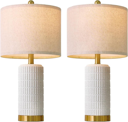 PoKat 20.75" Small Modern Ceramic Table Lamps Set of 2 for Bedroom, White Bedside Lamps for Night Stands, Farmhouse Desk Home Decor Gift Nightstand Table Lamps for Living Room End Table Beige