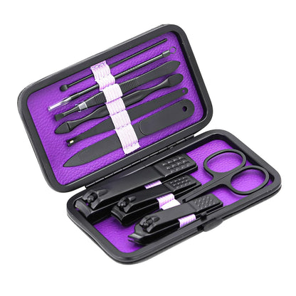 Glamne Manicure Set Nail Clippers Kit Professional Stainless Steel Nail Care Tools with Leather Travel Case 10 in 1 Black