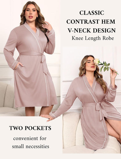 Ekouaer Plus Size Robes for Women Soft Bathrobe V Neck Soft Maternity Robe