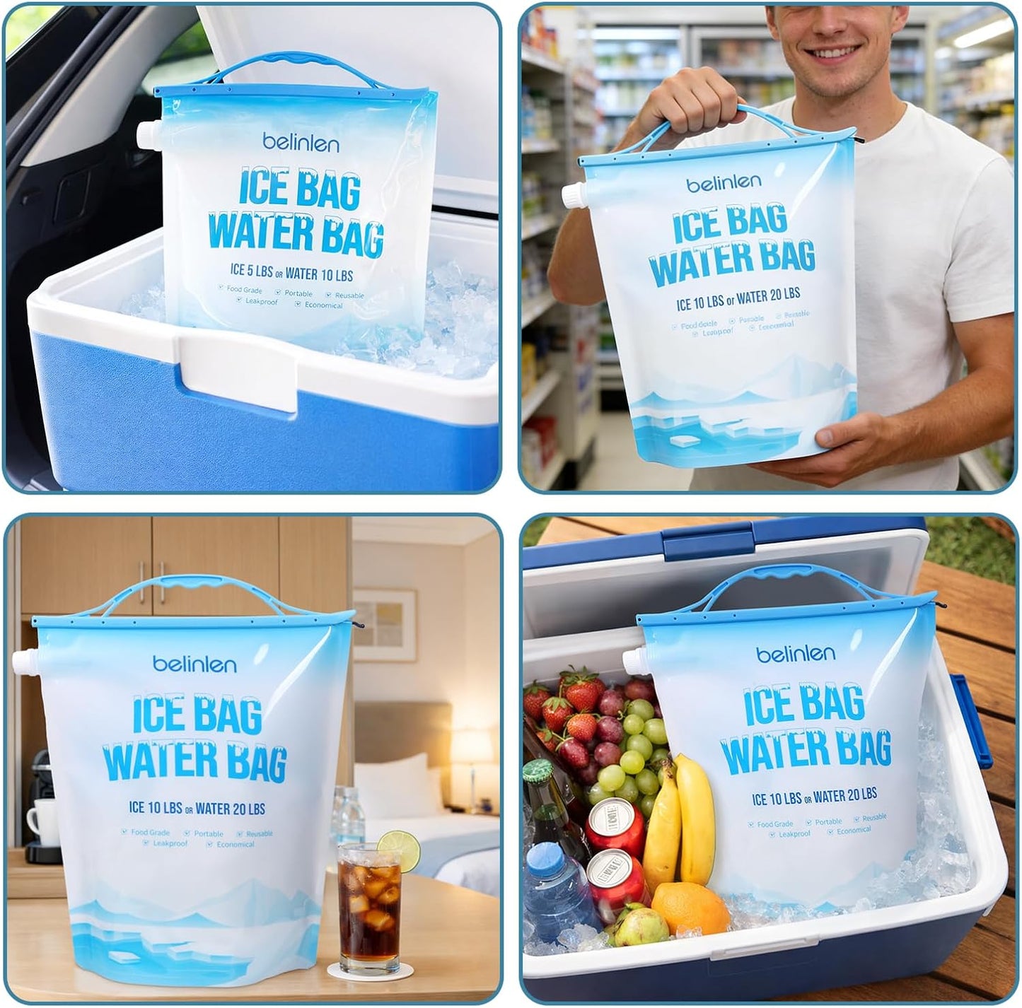 6 Pack Reusable Ice Bags for Cooler 5lb / 10lb Cooler Ice Cube Bag
