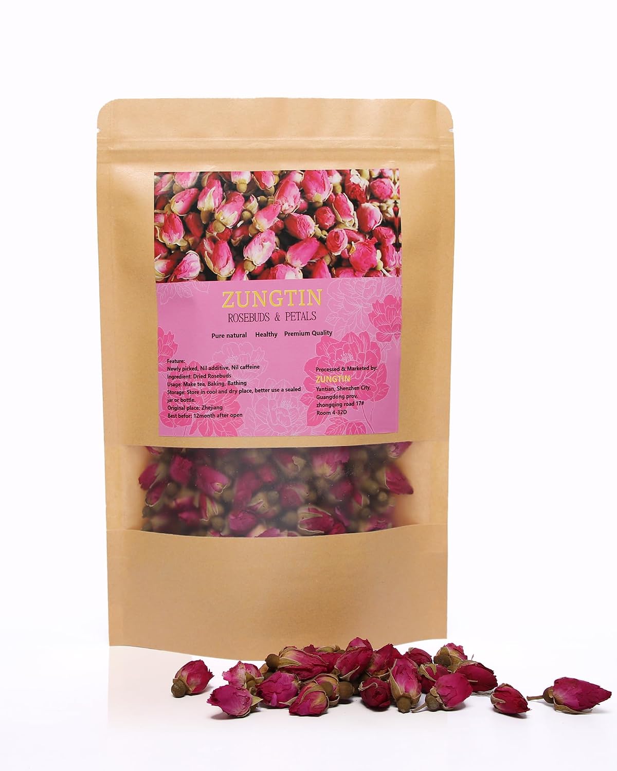 Zungtin Dried Rose Buds, 100% Pure Natural, 4 oz, Edible for Tea, Baking, Crafting, Soap Making