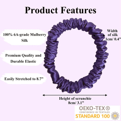 VLOMOT 3 Pcs Set 100% Pure Mulberry Silk Hair Scrunchies Hair Ties with 3 Chic Colors Everyday Skinny Scrunchies Silk Ponytail Holders Hair Care No Damage (Blue)