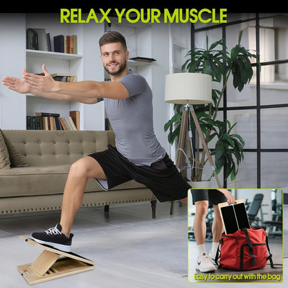Calf Stretching Slant Board, 5 Adjustable Angles Wooden 350 LBS Non-Slip Portable Therapy Foot Stretcher with Training Poster, Relief Plantar Fasciitis, Achilles, Leg Heel Ankle Pain