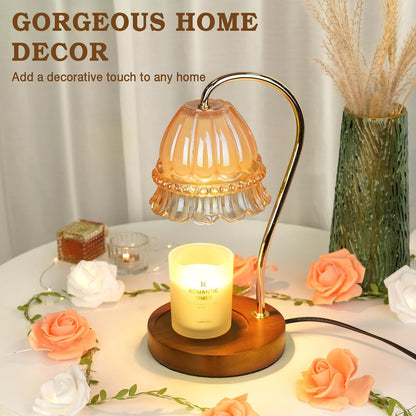 Funistree Flower Candle Warmer Lamp with Timer, Dimmable Candle Lamp Warmer, Christmas Birthday Gifts for Women Mom Her, Housewarming Home Decor, Lotus Wax Warmer for Yankee Candles - Lily Amber