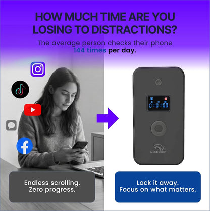 Mindsight Personal Timed Lock Box | Beat Everyday Temptations & Screen Time | 3 Commitment Modes | Fits 1 Phone with Standard Case | Charges While Locked | Out of Sight, Out of Mind