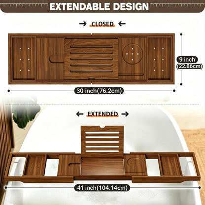 Premium Foldable Teak Bathtub Tray, Expandable Bath Tray for Tub, Luxury Bathtub & Bathroom Accessories