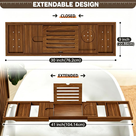 Premium Foldable Teak Bathtub Tray, Expandable Bath Tray for Tub, Luxury Bathtub & Bathroom Accessories