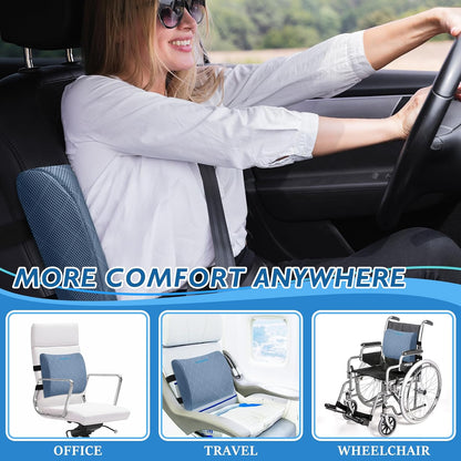 Lumbar Support Pillow for Office Chair Back Support Lumbar Pillow for Car, Gaming, Office Chair - Improve Sitting Posture & Back Pain Relief, Memory Foam, Adjustable Straps, Grey