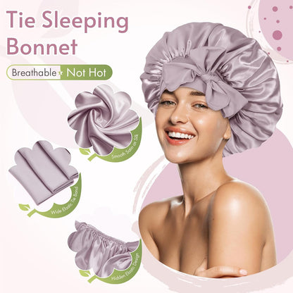 BONNET QUEEN Silk Bonnet for Sleeping for Women Satin Bonnet Night Cap for Curly Hair with Tie Band, Single Layer, Cream Pink