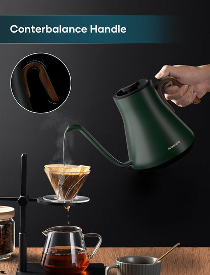 INTASTING Electric Kettle, Gooseneck Electric Kettle, ±1℉ Precise Temperature Control, Stainless Steel Interior, Quick Heating for Pour Over Coffee, Tea & Boiling Water, 0.9L (Black)