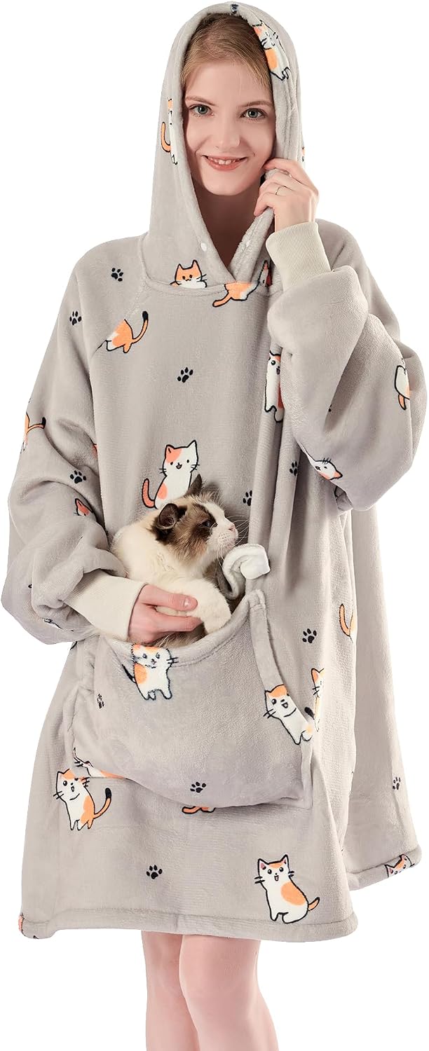 Krifey Wearable Blanket Hoodie, Oversized Sherpa Hooded Blanket for Adults | Soft sherpa fleece with sleeves and pocket; oversized fit for lounging, WFH, camping, Christmas and white elephant gifts.