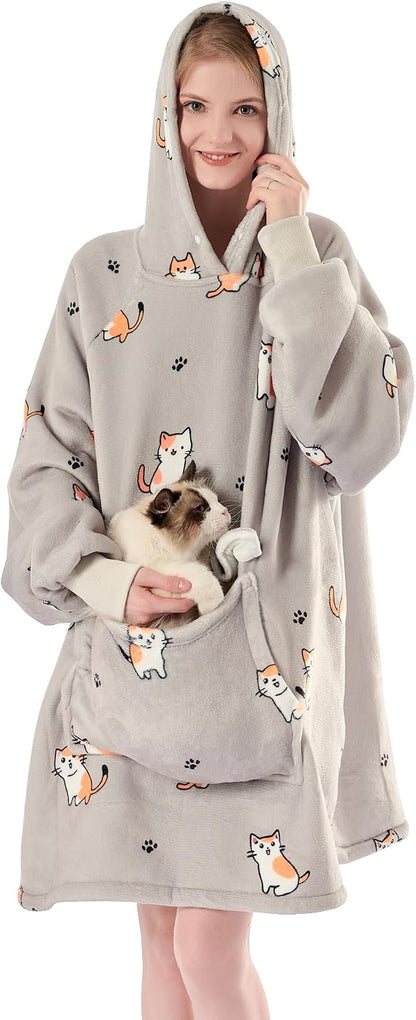 Krifey Wearable Blanket Hoodie, Oversized Sherpa Hooded Blanket for Adults | Soft sherpa fleece with sleeves and pocket; oversized fit for lounging, WFH, camping, Christmas and white elephant gifts.