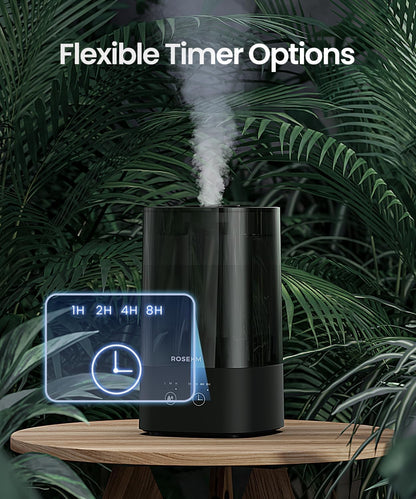 ROSEKM Humidifiers for Bedroom (1.1L), Small Cool Mist Humidifier for Home Plant and Baby Nursery, Quiet Ultrasonic Humidifier with 360° Nozzle, Auto Shut-Off, Filterless, Black