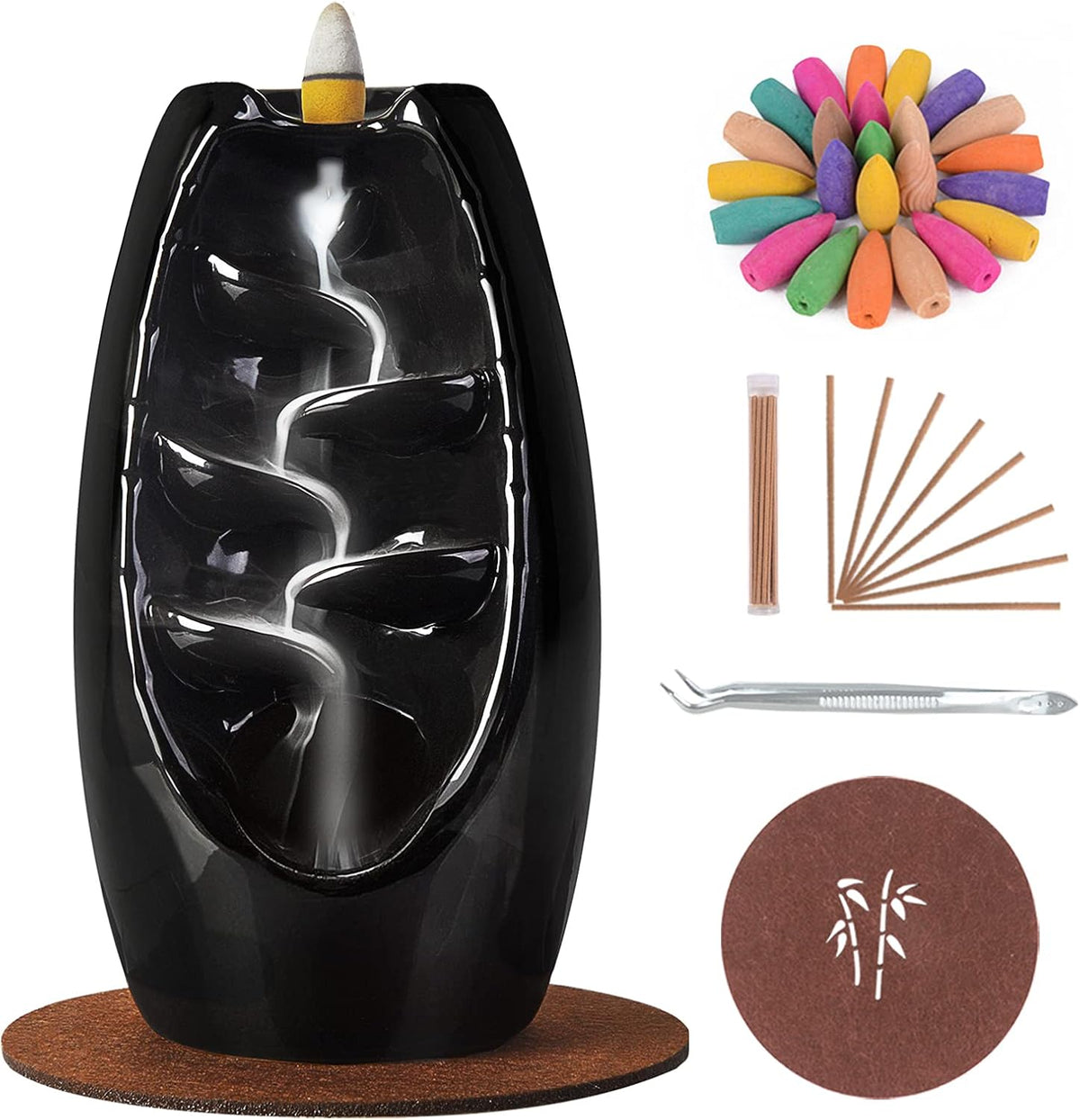 SPACEKEEPER Ceramic Backflow Incense Holder Waterfall Incense Burner, Blue