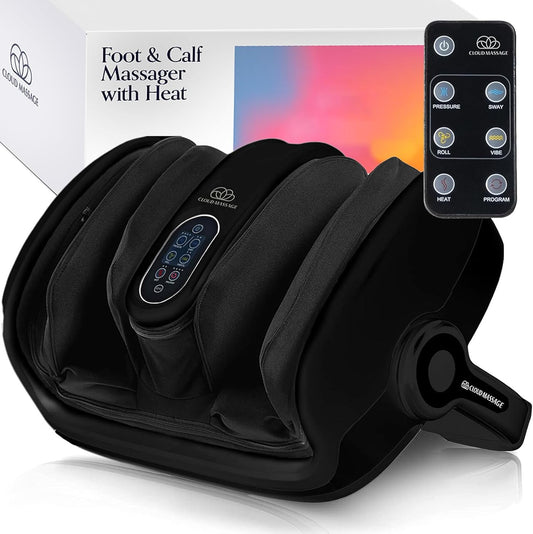 Cloud Massage Shiatsu Foot Massager with Heat - Deep Kneading & Compression, Adjustable Intensity, Multi-Mode Leg and Foot Massager with Remote Control, Anti-Slip Base - Standard Size, Black