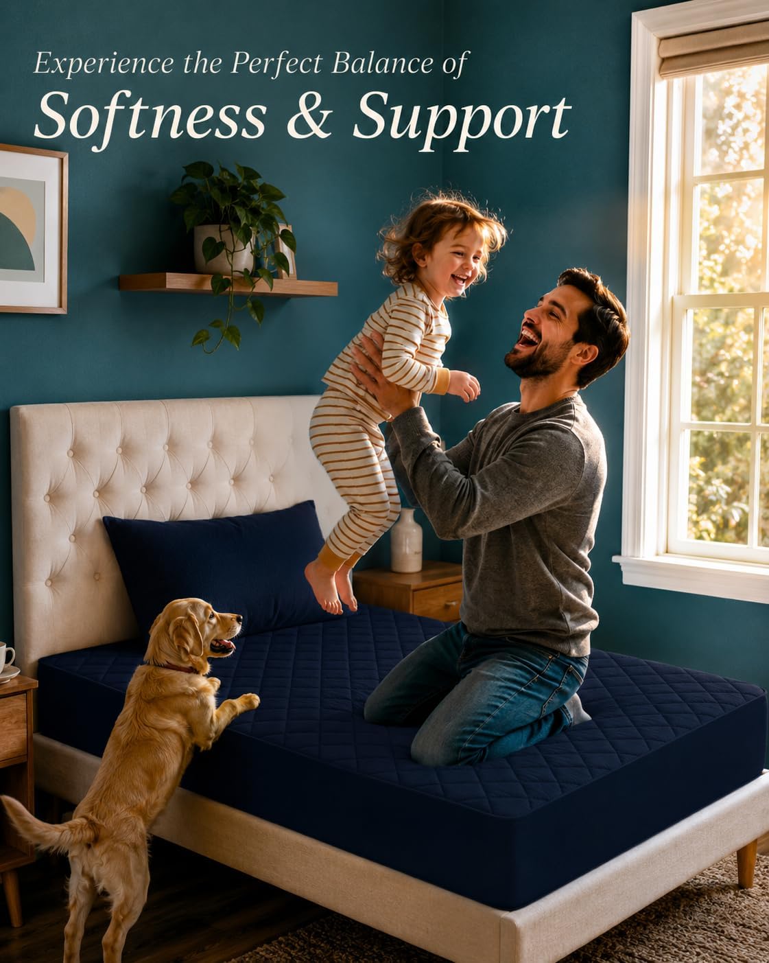 Queen Mattress Pad, Quilted Mattress Protector Topper fits 16" Deep Pocket