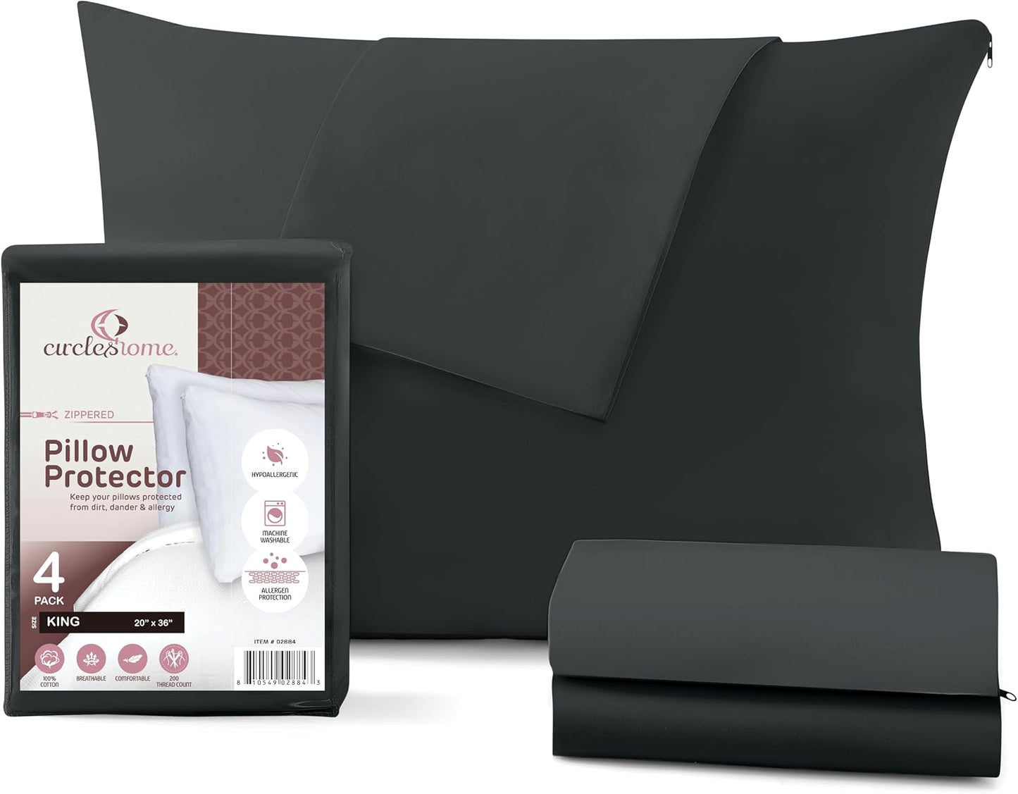 CirclesHome Pillow Protectors 4 Pack Standard Zippered - 100% Cotton Breathable Pillowcases - Protects Pillows from Dirt, Dust and Debri (Standard - Set of 4 - 20x26)
