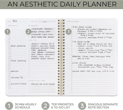 Beautiful Daily Planner And Notebook With Hourly Schedule - Spiral Notebook