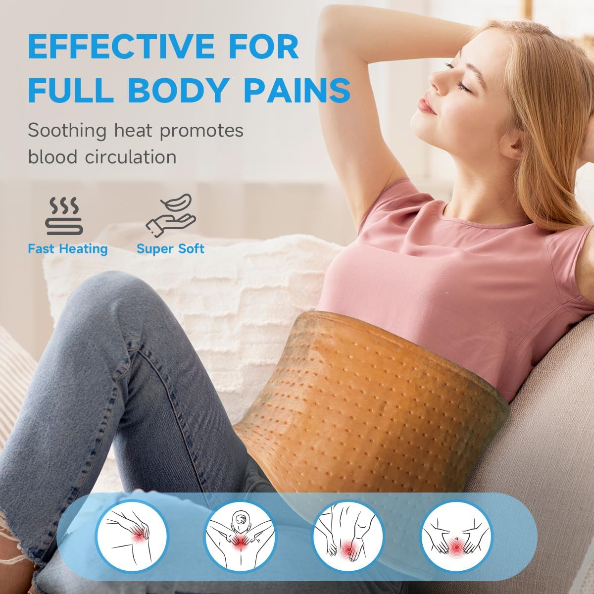 GOTCOZY Heating Pad 12"x24" for Back Pain Relief & Cramps(Rose)