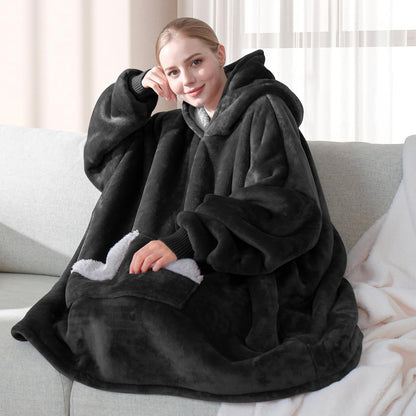 Touchat Wearable Blanket Hoodie, Oversized Sherpa Blanket Sweatshirt with Hood Pocket and Sleeves, Super Soft Warm Plush Hooded Blanket for Adult Women Men, One Size Fits All (Pink)