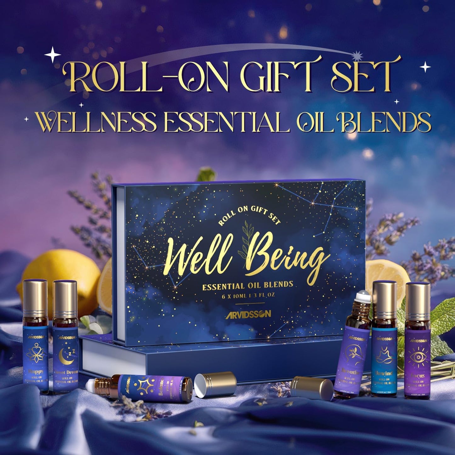 ARVIDSSON Floral Essential Oils Set, Natural Flower Essential Oil Gift for Women - Rose, Gardenia, Cherry Blossom, Honeysuckle, Lilac, Blue Lotus, Scented Oil for Diffuser, Valentines Day Gift for Her