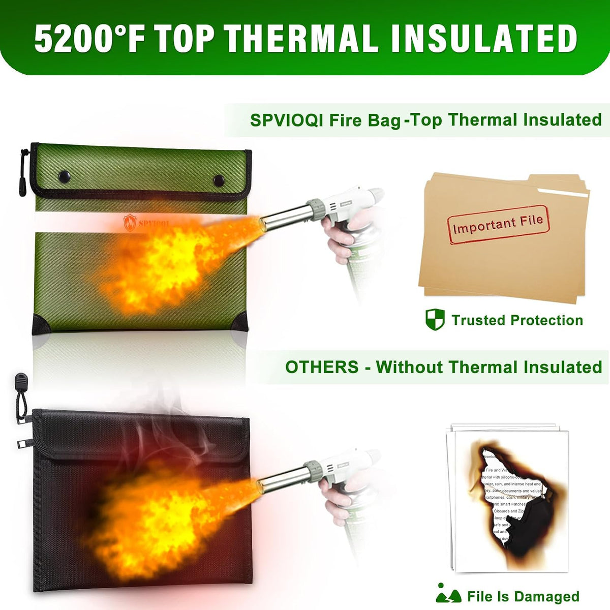 Upgraded 5200°F Fireproof Document Bag with Heat Insulated, Water Fire Proof Bags with Zipper,8 Layers of Functional Materials and Reflective Strip, Fireproof Money Bag for Cash/Documents/Valuables