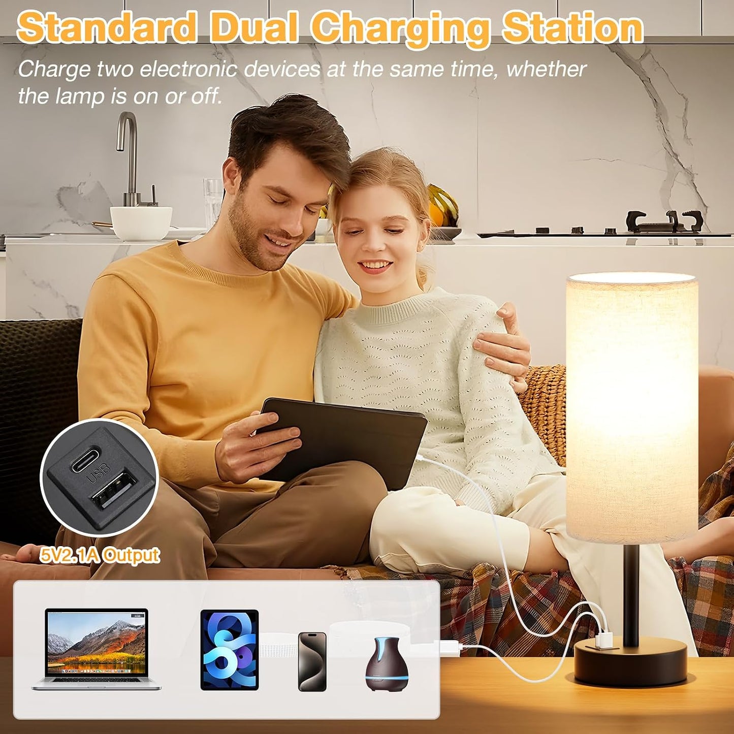 Dicoool Touch Bedside Table Lamp with USB - 3 Way Dimmable Wood Lamp for Bedroom Nightstand, Desk Lamp with Charging Station for Dorm, Living Room, Office, Kids Room, Small, 14in