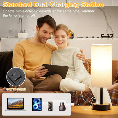 Dicoool Touch Bedside Table Lamp with USB - 3 Way Dimmable Wood Lamp for Bedroom Nightstand, Desk Lamp with Charging Station for Dorm, Living Room, Office, Kids Room, Small, 14in