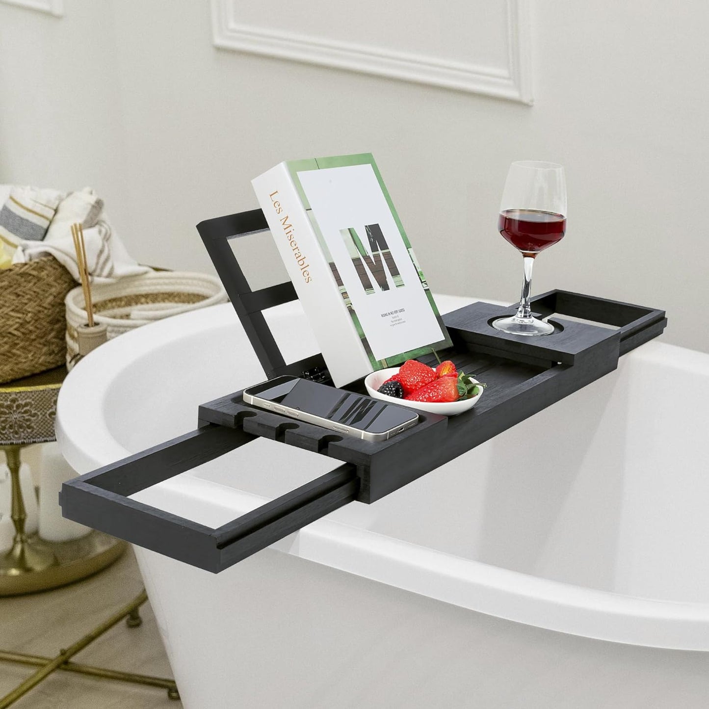 Utoplike Bamboo Bathtub Caddy Tray for Tub, Expandable Bath Table Trays